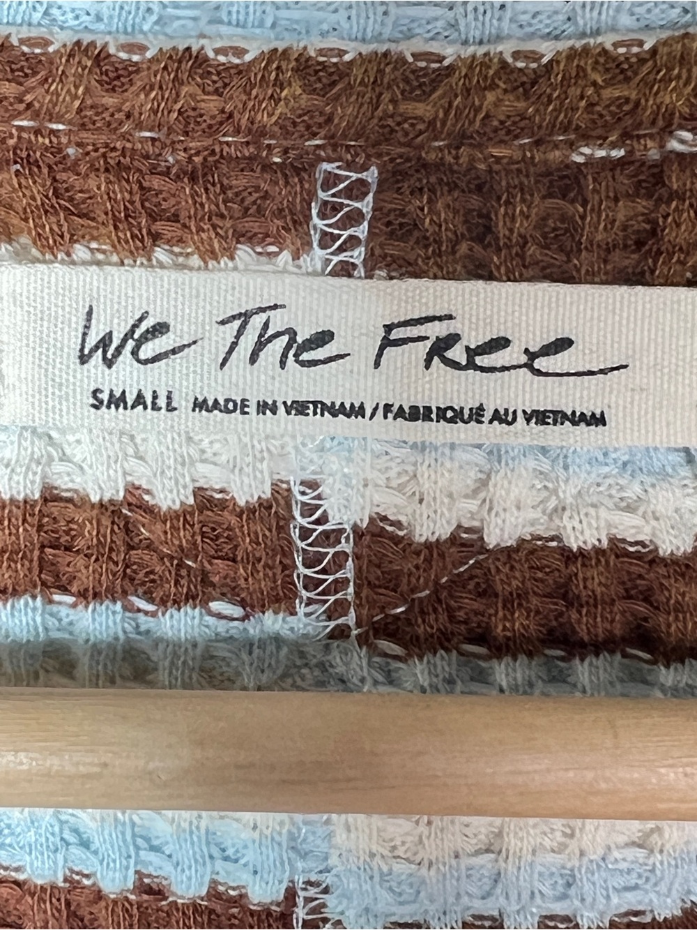 Free People blue and brown striped waffle knit sweater top size small S B139 - Picture 4 of 6